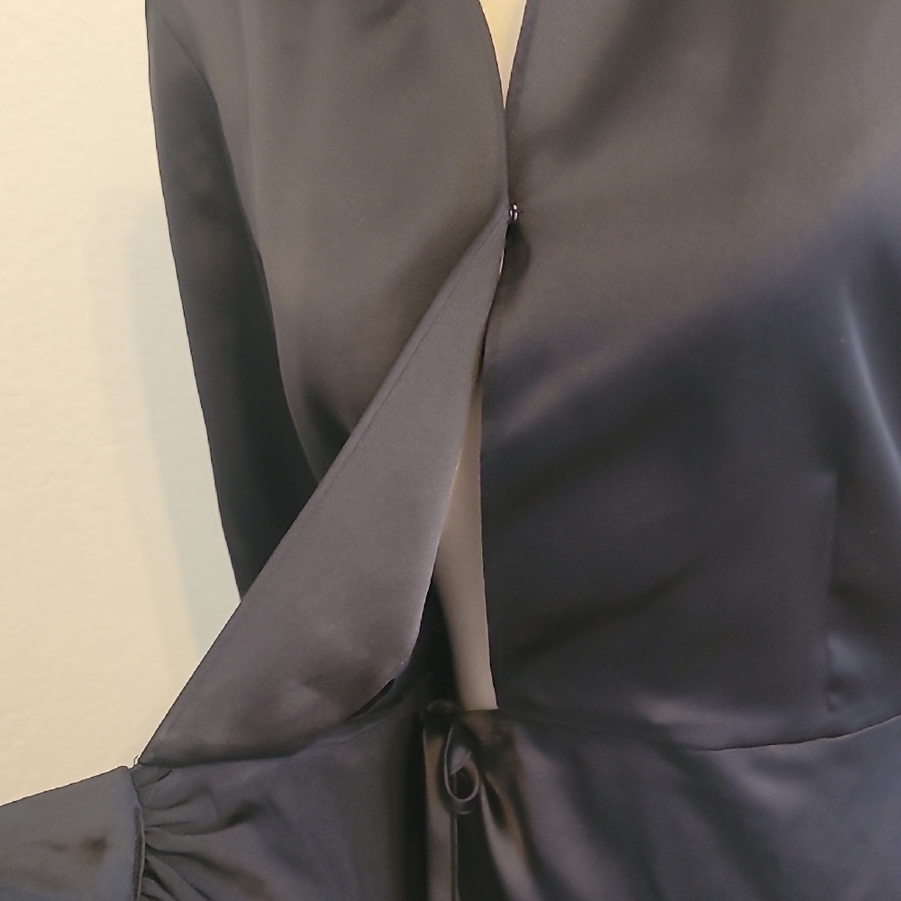 Sophisticated Black Satin Wrap Dress - Picture 8 of 9